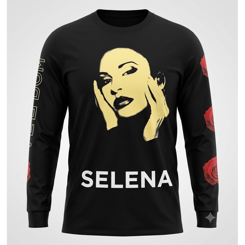 Selena‎ Quintanilla Bidi Bidi Bom Bom Rose Graphic Long Sleeve T-Shirt Black XL